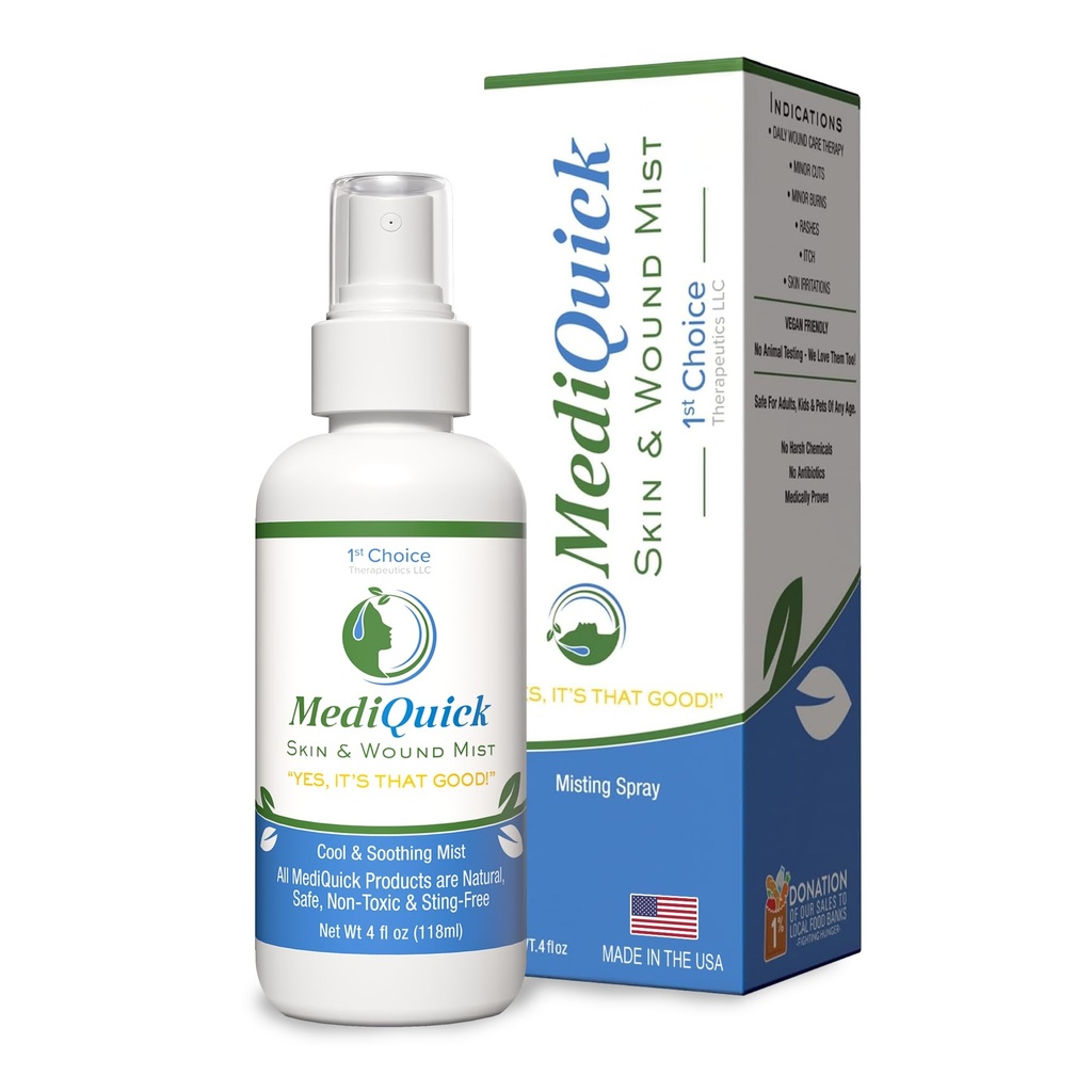 MediQuick Antiseptic Spray Mist 4 Fl Oz | 스킨&Wound Repair First Aid Spray for Burns & Cuts with 12 Hour Action | 도움 치유 여드름 뾰루지 Eczema Itch Bites & More | 스팅 없이 안전한 상처 세척