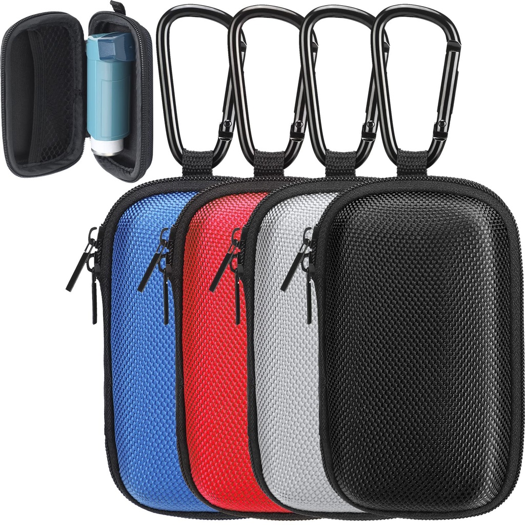 Woanger 4 PC 보청기 케이스 단단한 Asthma Inhaler 홀더 여행 보청기 케이스 Earbud 휴대용 지퍼는 Inhaler 나르는 원조를 위한 메시 주머니를 가진 홀더를 먼지와 먼지에서 다른 부속품 나릅니다