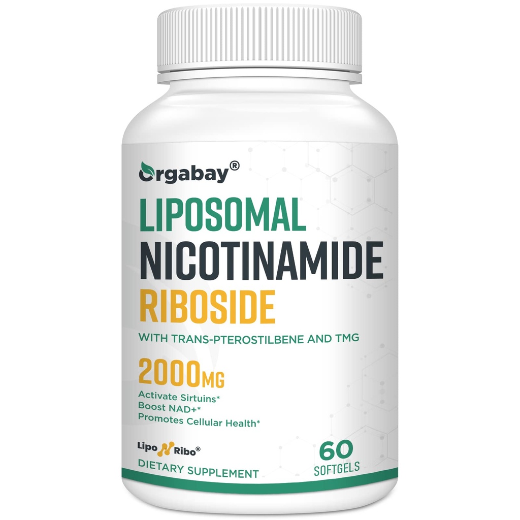 Orgabay Liposomal 니코틴 아미드 Riboside 2000 MG TMG 및 Pterostilbene, NAD + 부스트, 건강한 노화, 60 조사