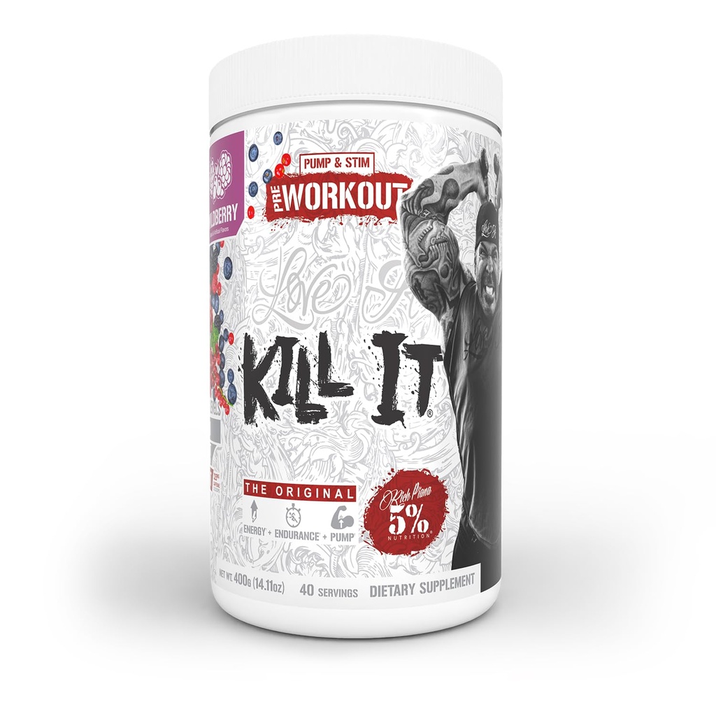 5% 영양 풍부한 피아나 킬 그것 사전 운동 분말 w/Creatine, 카페인, Beta Alanine, 펌프, 힘, 내구시간을 위한 하이드로prime 글리콜 | 14.11 oz, 40 Srvgs (Wildberry)
