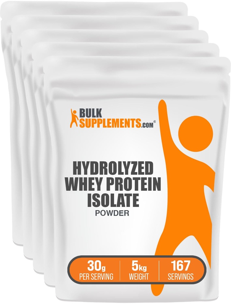 BulkSupplements.com Hydrolyzed Whey Protein Isolate Powder - 명확한 Whey Isolate Protein - Unflavored & Gluten 무료, 서빙 당 30g, 1kg (팩 5) (11 파운드)