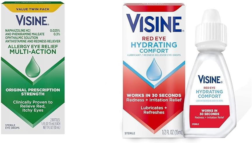 Visine Allergy Eye Relief Drops 레드 아이 히팅 컴포트 드롭, 0.5 fl. oz (팩 2)