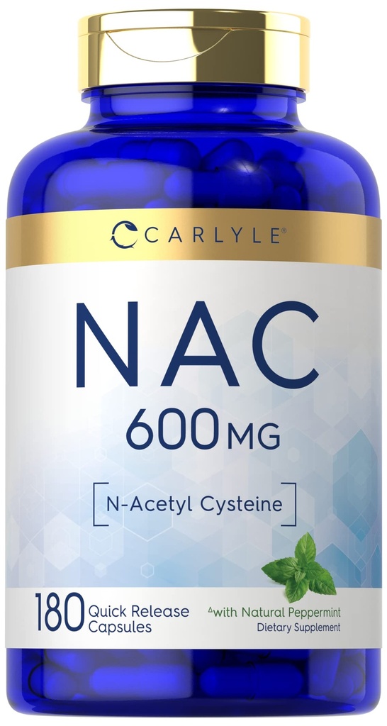 Carlyle NAC N-Acetyl Cysteine 600mg | 180 캡슐 | Peppermint | 무료 양식 보충 | 비 GMO, 글루텐 무료