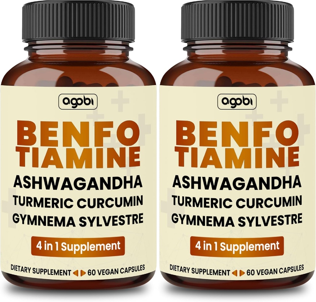 Benfotiamine 600mg 보충교재 - 소화 체계, 에너지 생산 & 면역성이 있는 2 달 - 혼합 심황 Curcumin 뿌리, Ashwagandha 뿌리 & 유기 Gymnema Sylvestre - 60의 캡슐의 2개의 팩
