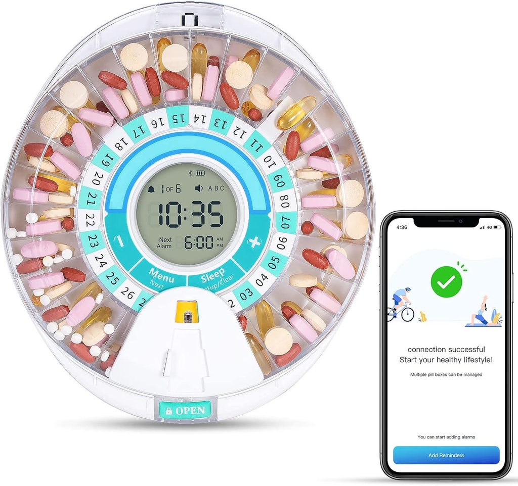 Zoksi 새로운 Bluetooth 똑똑한 자동적인 알약 분배기, Elderly를 위한 전자 약물 디스펜서, 트리플 알림을 가진 28의 격실 약 조직