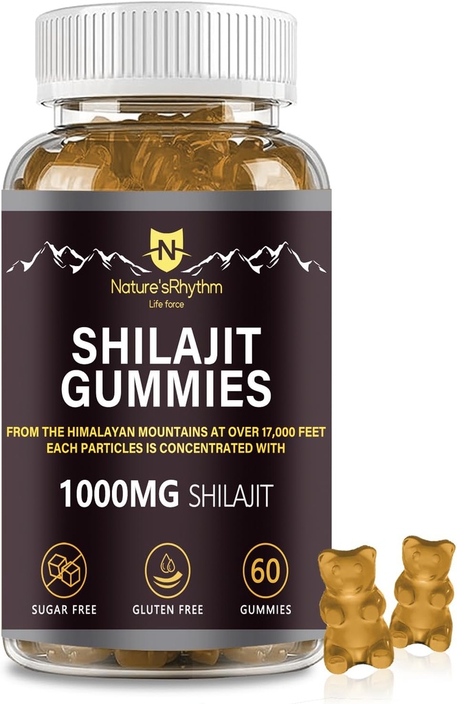 자연의 Rhythm Shilajit Gummies 1000mg - 남자와 여자를 위한 Shilajit Gummies의 60 PC, 각종 Trace 무기물에 있는 Shilajit Gummies 부자, 에너지와 면제에 보충교재
