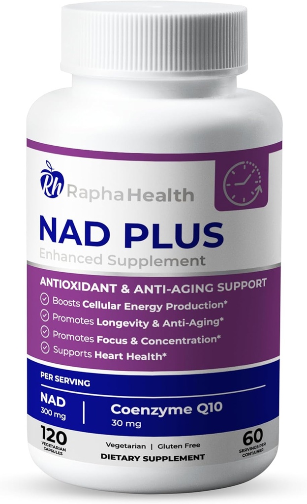 NAD | Advanced Energy & Anti-Aging Formula | NAD 및 Coenzyme Q10 | 지원 하트 &인지 건강 | 120 캡슐 - 60 일 공급