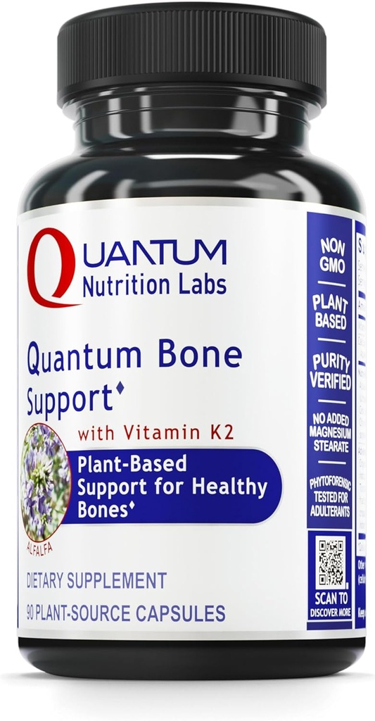 Quantum Nutrition Labs Quantum Bone Health - 뼈 건강 비타민, 여성 및 남성을위한 뼈 강도 보충, 발효 비타민 K2, 뼈 건강 지원이있는 유기 칼슘 보충 - 90 캡슐