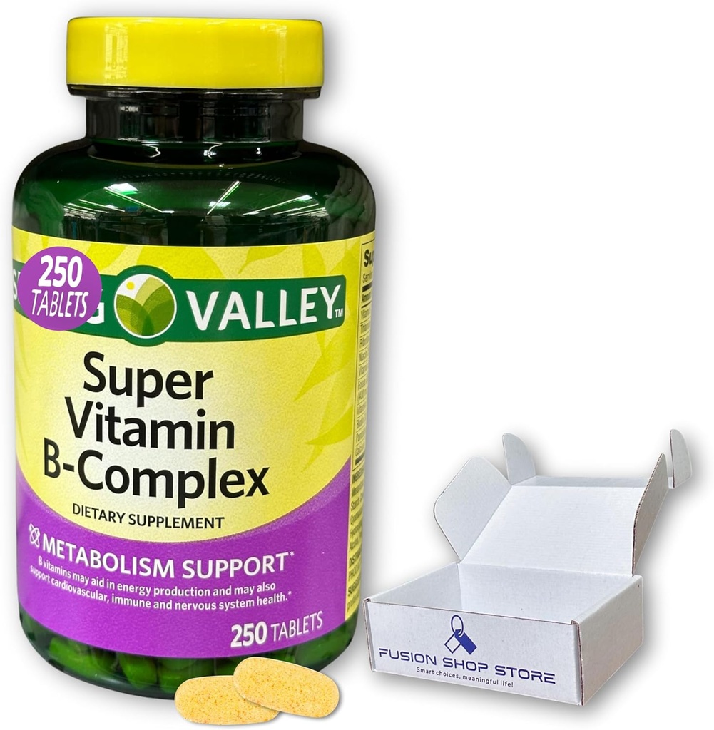 슈퍼 비타민 B 복합 스프링 밸리 - 정제 250 B6 B12의 혼합 C thiamine biotin folate pantothenic 산 및 riboflavin, Fusion 상점 상점에 의해 복종