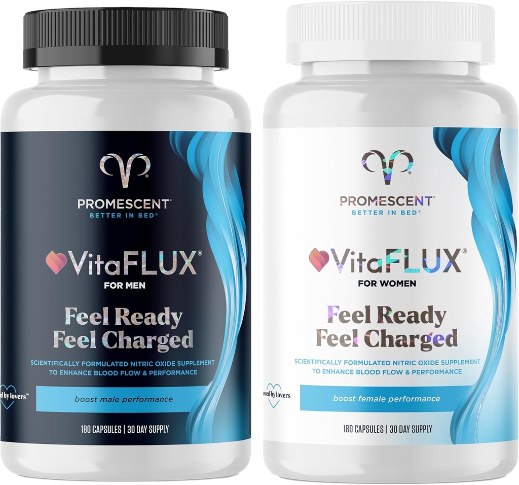 VitaFLUX 남성 성과 + VitaFLUX 여성 니트로 산화물 승압기 보충교재, 증가 순환, 부스트 에너지 & 심장 건강, 성과, 체력, 에너지