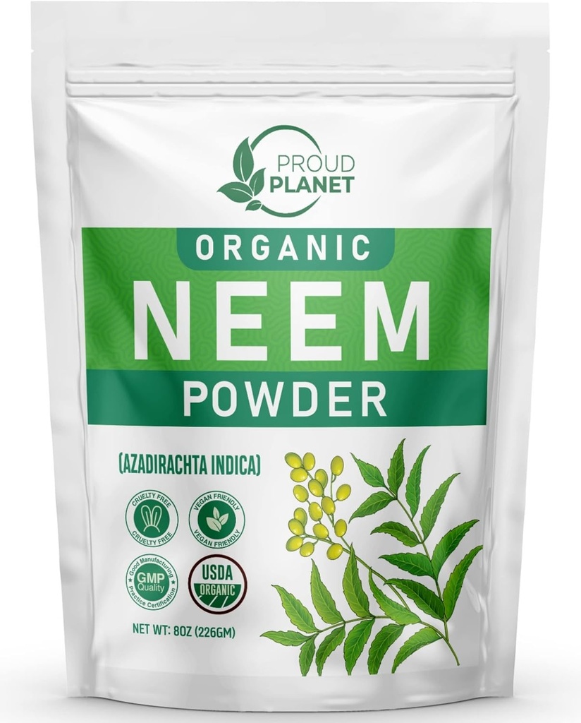 피부, 머리, 혈액 8oz (226g)를 위한 유기 Neem 잎 분말 | Proud Planet의 USDA 인증
