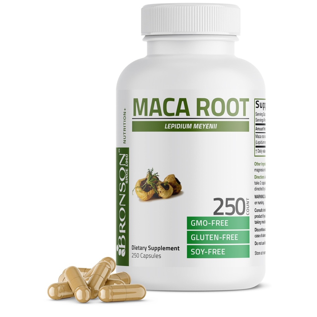 Bronson Maca 뿌리 Lepidium Meyenii 비 GMO, 250 채식 캡슐