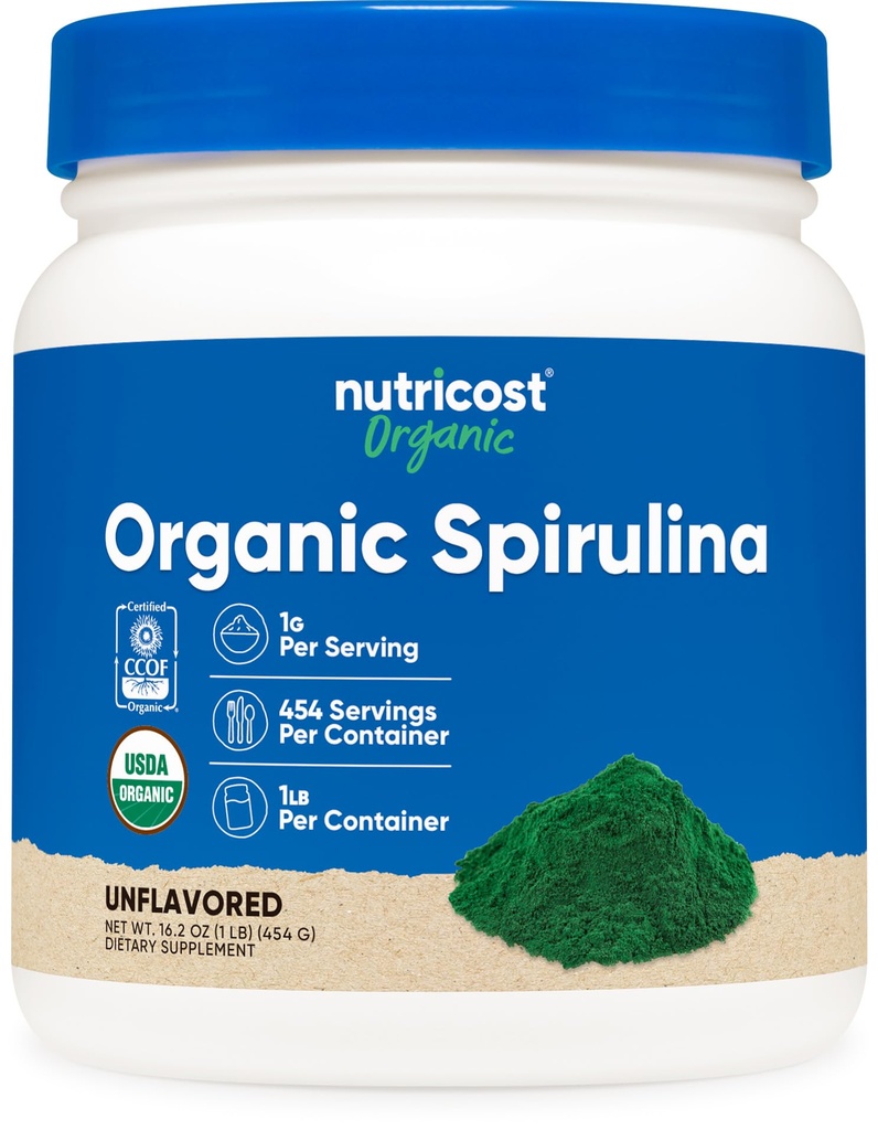 Nutricost 유기 Spirulina 분말 454 그램, 1LB - 순수한, 증명된 유기 Spirulina