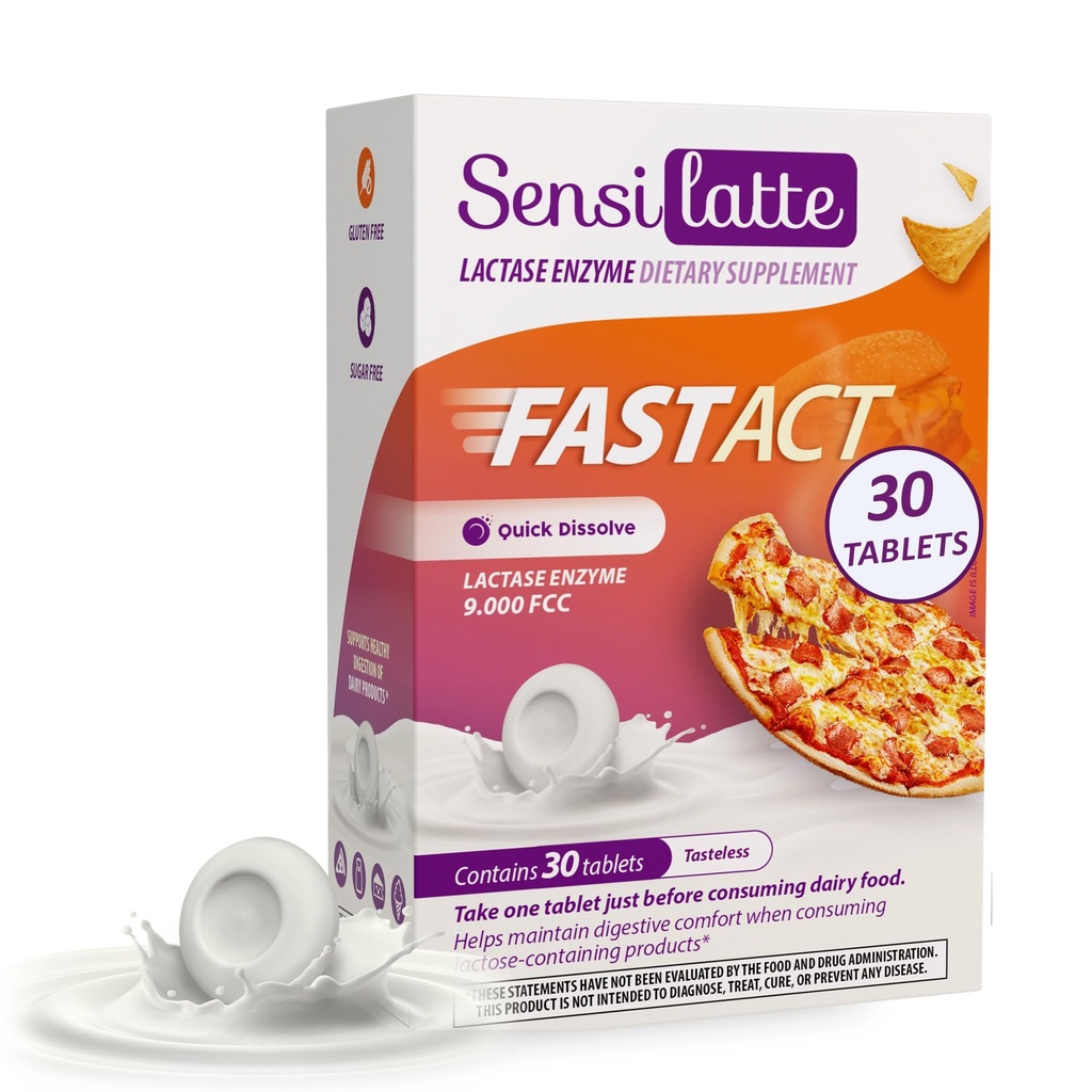 Lactase 효소 30 정제 맛 없음 - 9.000 FCC - Sensilatte - 빠른 용해 - 소화 편안함과 도움 - Prati Donaduzzi