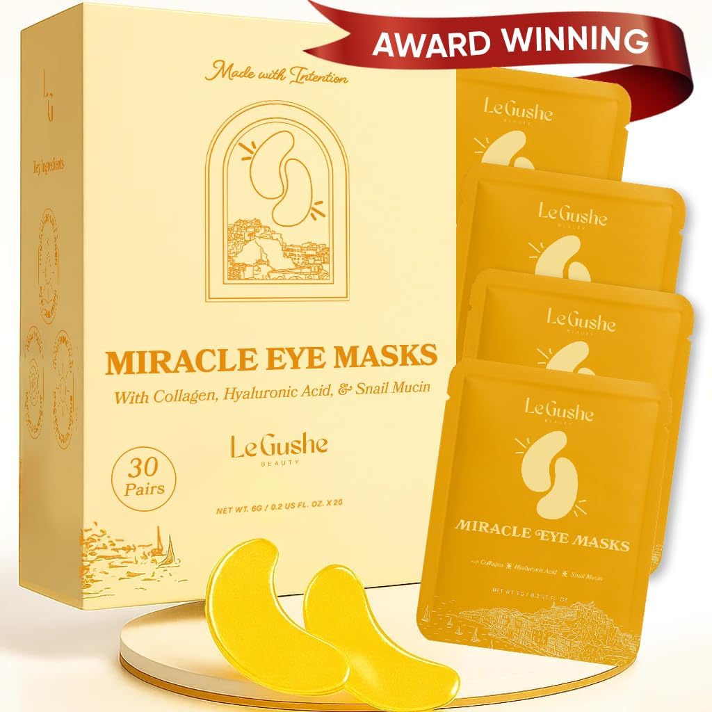 LE GUSHE 골드 퍼피 아이와 다크 서클 (30 쌍)에 대한 눈 패치 아래 - 달팽이 Mucin과 눈 마스크 아래 콜라겐 - 여성 & 남성을위한 소박한 퍼프 아이 트리트먼트 - 신부의 선물