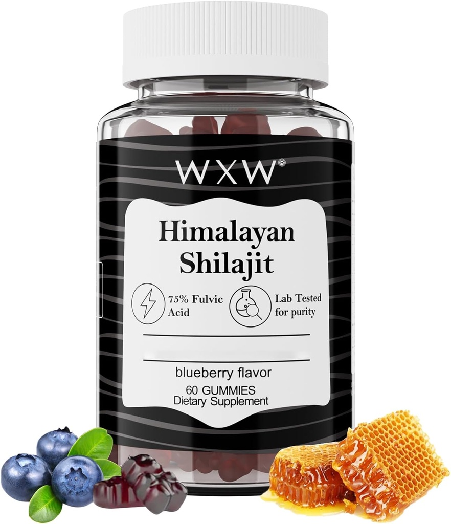 WXW Pure Himalayan Shilajit Gummies | Fulvic Acid & 85+ Trace Minerals | Ashwagandha, Gokshura | 추가 설탕 | 남성용, 여성용 | 비 GMO | 실험실 테스트 | 100 % 천연 | 증강현실 60 기타