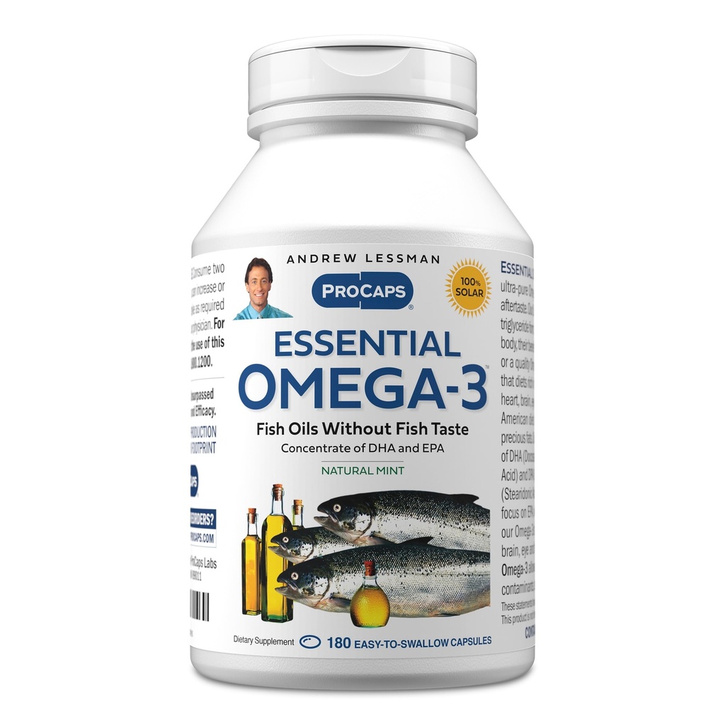 ANDREW LESSMAN Essential Omega-3 Mint - 180 Softgels - 매우 순수한, 높은 Potency Omega-3 오일. 높은 DHA, Stomach Upset 없음, 오염 물질 없음, 수성 없음. 작은 쉽게 삼키기 Softgels