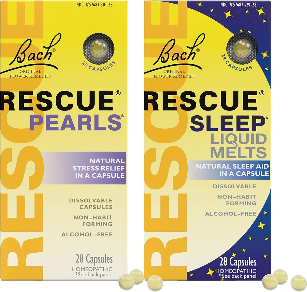 스트레스 & 수면 번들, 바흐 RESCUE Pearls, 천연 스트레스 완화 [및] RESCUE 수면 액체 녹, 천연 수면 보조 - 2-Pk, Homeopathic Flower Essence