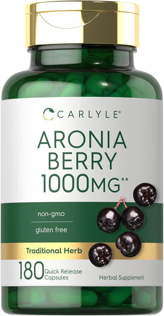 Carlyle Aronia Berry 캡슐 1000mg | 180 알약 | Chokeberry Extract | 비 GMO & 글루텐 무료 보충