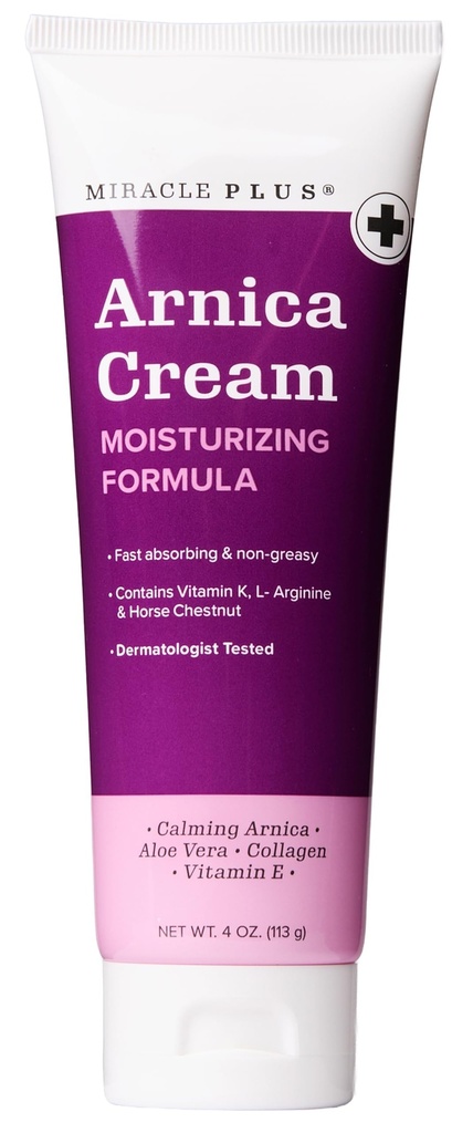 Miracle Plus Arnica Cream Bruise Relief Lotion for Bruising and Swelling On Skin | Arnica Montana Extra Strength Vitamin K Cream | 모이스춰라이징 포뮬러 스킨 케어 젤 with Horse Chestnut, 4 Fl Oz