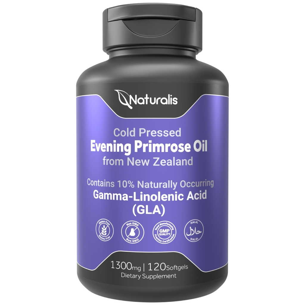 Naturalis Evening Primrose Oil (1300mg) | 뉴질랜드 100% 천연 소재 | 비 GMO, Soy & Gluten Free, Zero Filler | 120 Softgels