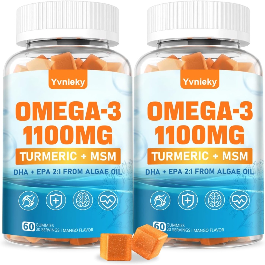 Vegan 오메가 3 보충 성인을 위해 1100m - 심황, MSM, 비타민 C, E, D3, 아연을 가진 DHA 680mg & EPA 340mg - 조류 물고기 기름 대안