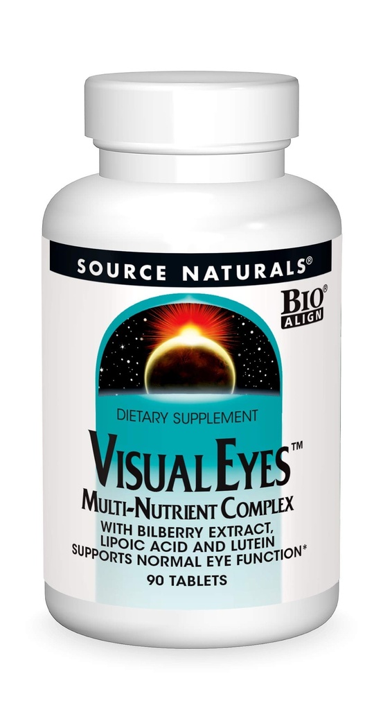 Source Naturals Visual Eyes Dietary Supplement - Bilberry Extract, Lipoic Acid 및 Lutein이있는 멀티 너트 복합체 - 90 정제