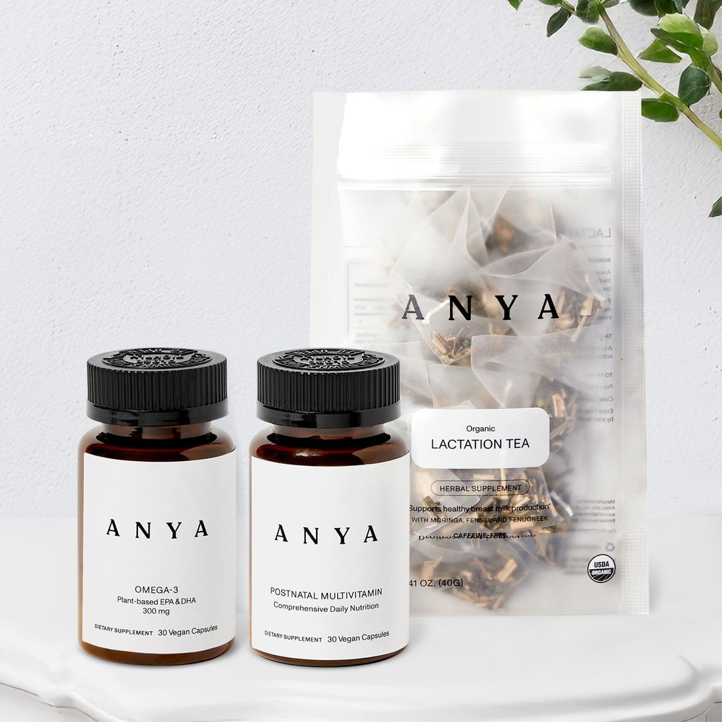 ANYA Multivitamin + Lactation Tea Bundle 여성용 Postpartum Essentials, Breastfeeding을위한 Postnatal 보충제