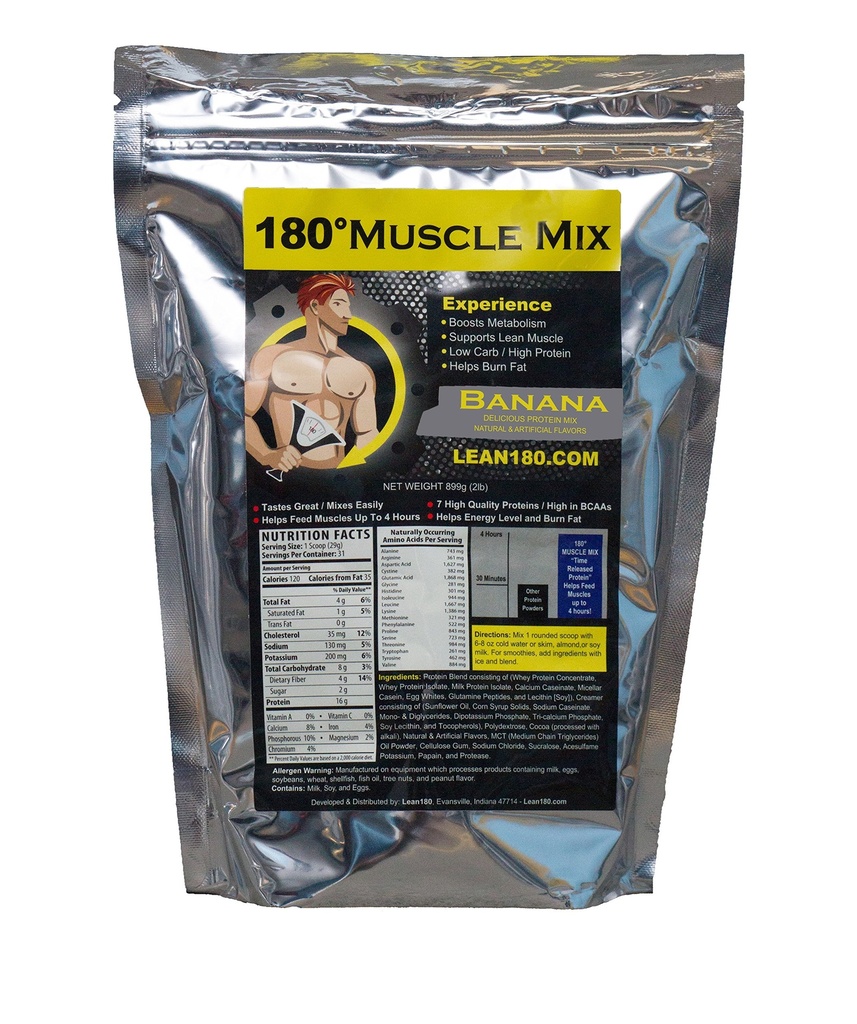 Lean 180 근육 혼합 - 최고의 맛 Whey Protein Shake - 아침 식사, 포스트 운동, 스낵 - Lean Muscle, Boosts Energy 도움말 - 맛 그레이트 - 31 Shakes - 바나나나