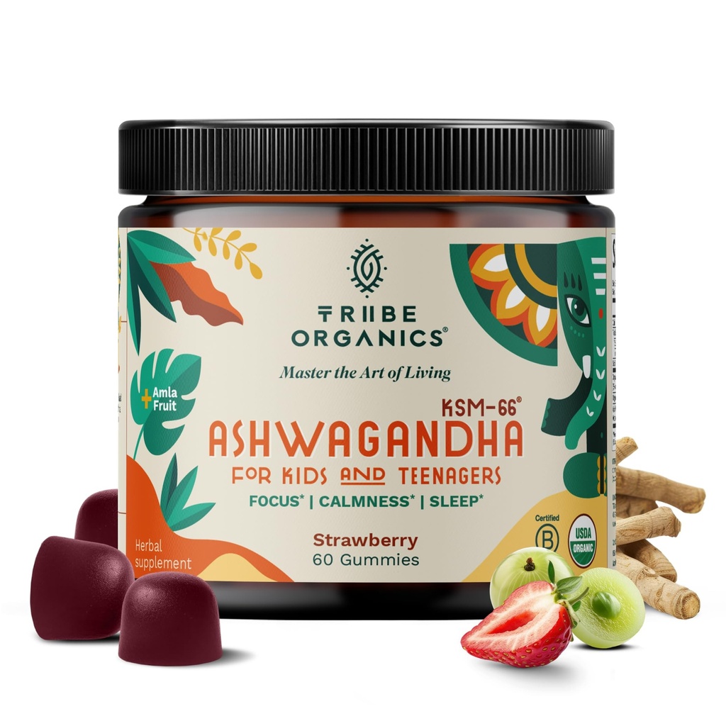 Ashwagandha KSM-66 Gummies for Kids & Teens - 순수한 유기 뿌리 추출물 Ayurvedic 보충교재 거미 - 초점 계류 지원 증가 우량한 흡수를 위한 자연적인 KSM66의 에너지 힘 600mg