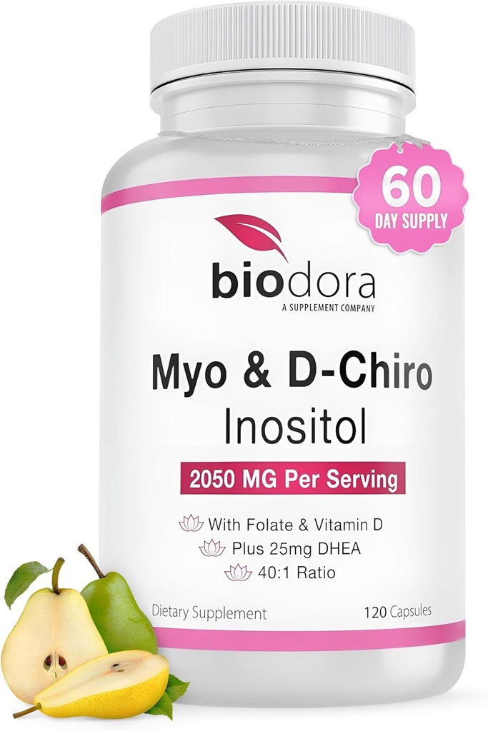 Myo& D-Chiro Inositol 보충교재, Folate와 비타민 D와 더불어, 40에서 1 비율은, DHEA를, 호르몬 균형에 있는 도움, 타원형 기능, 서빙 당 2050mg, 120의 캡슐 포함합니다