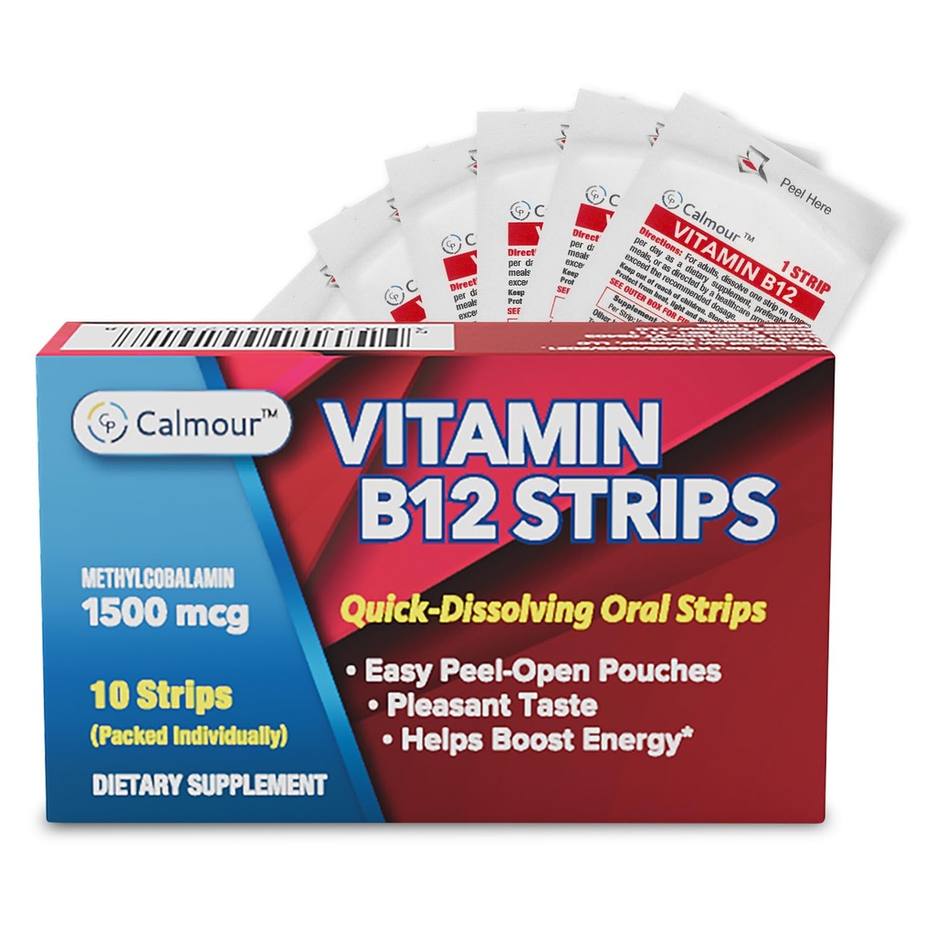 비타민 B12 스트립 10 팩 | 간편한 구두 팽창 식 민트 맛 스트립 | 1500 mcg 스트립 | VIT B12 혀에서 용해 | Methylcobalamin B-12 비타민 공식 | Vegan Friendly & Gluten Free