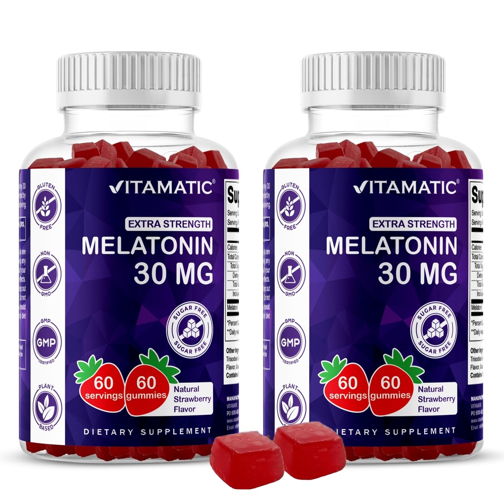 Vitamatic Sugar Free Melatonin 30mg per Gummy - 60 서빙 - 60 채식 Gummies - 보충 (60 개)을 형성하는 비하 비트