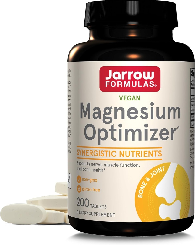 Jarrow Formulas Magnesium Optimizer - 200 정제 - 뼈 건강 및 근육 기능 지원 - 운동 및 지구력 혜택 - 타우린, P5P 및 비타민 B6 - 100 서빙 포함