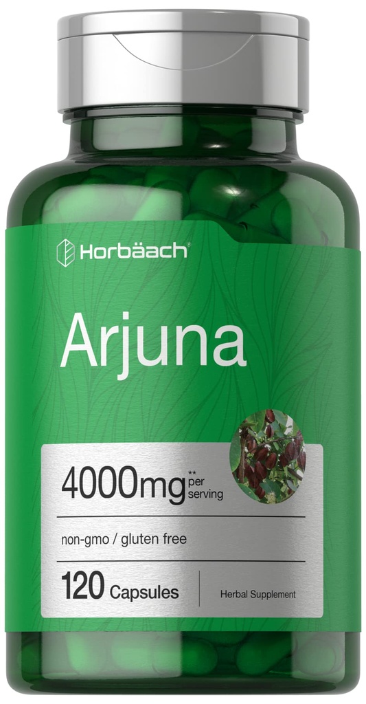Horbaach Arjuna 캡슐 4000mg | 120 개 | Non-GMO, 글루텐 프리 | Arjuna Bark 허브 추출물