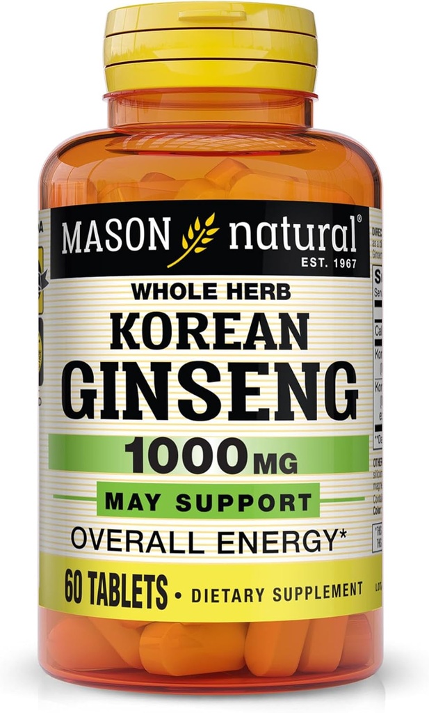 MASON NATURAL 한국인삼 1,000 mg의 지원 에너지, 내구시간 & 활력, 60 정제