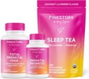 핑크 Stork 임신 번들 : DHA와 Prenatal 비타민 & Folate, 임신 여성을위한 Prenatal Probiotics, Melatonin-Free Sleep Tea, 임신은 각 트리에스터를 위해해야하며, 3 세트