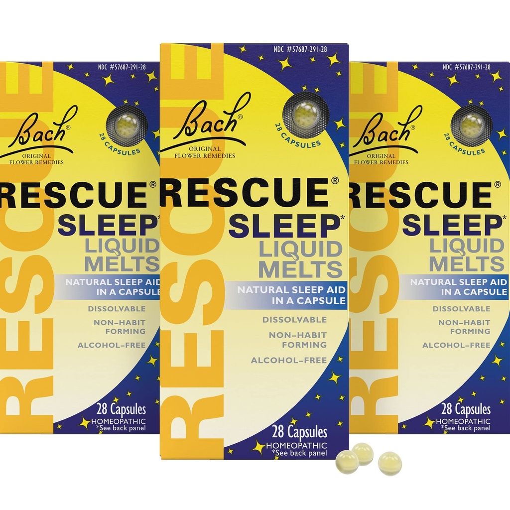 RESCUE Bach Sleep Liquid Melts, 천연 오렌지 바닐라 맛, 천연 수면 보조, 스트레스 완화, Homeopathic Flower Esssence, Melatonin, Non-Alcohol, 3 팩, 28 카운트의 무료