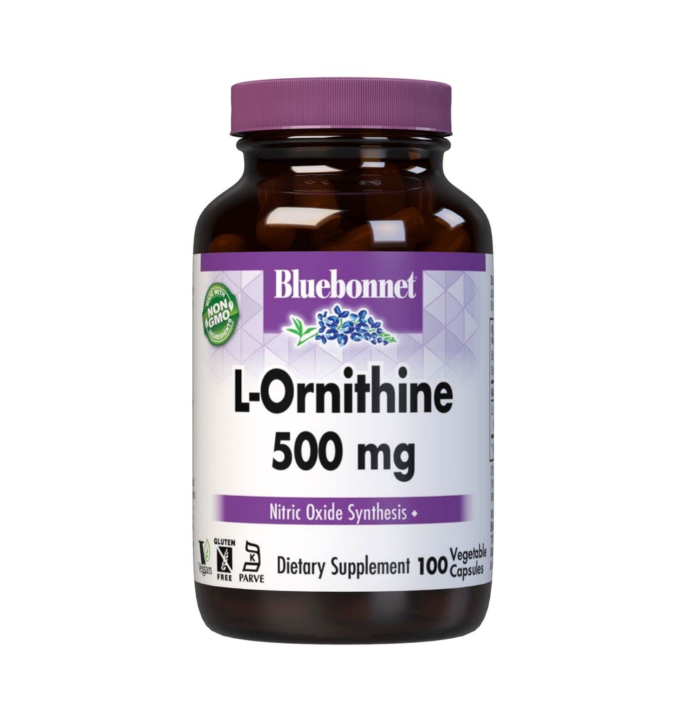 Bluebonnet Nutrition L-Ornithine 500mg, 건강한 단백질 Metabolism *, Soy-Free, Gluten-Free, Non-GMO, Kosher 인증, Vegan, 100 식물성 캡슐, 100 서빙