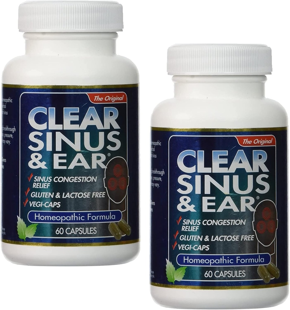 명확한 제품 명확한 Sinus와 귀의 2Pack - Homeopathic - 글루텐 없음 - 60 Vegi 캡슐