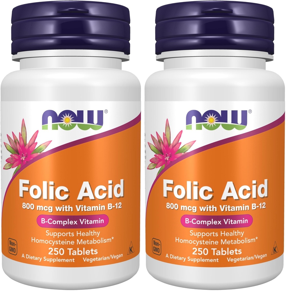 지금 보충 교재, Folic 산 800 mcg + B-12 (Cyanocobalamin) 25 mcg, B 복잡한 비타민, 250의 정제 (포장 2)
