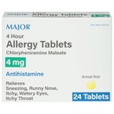MAJOR 4 시간 알레르기 정제 - Chlorpheniramine Maleate 4mg - 항히스타민 - 24 조사 (1 팩)