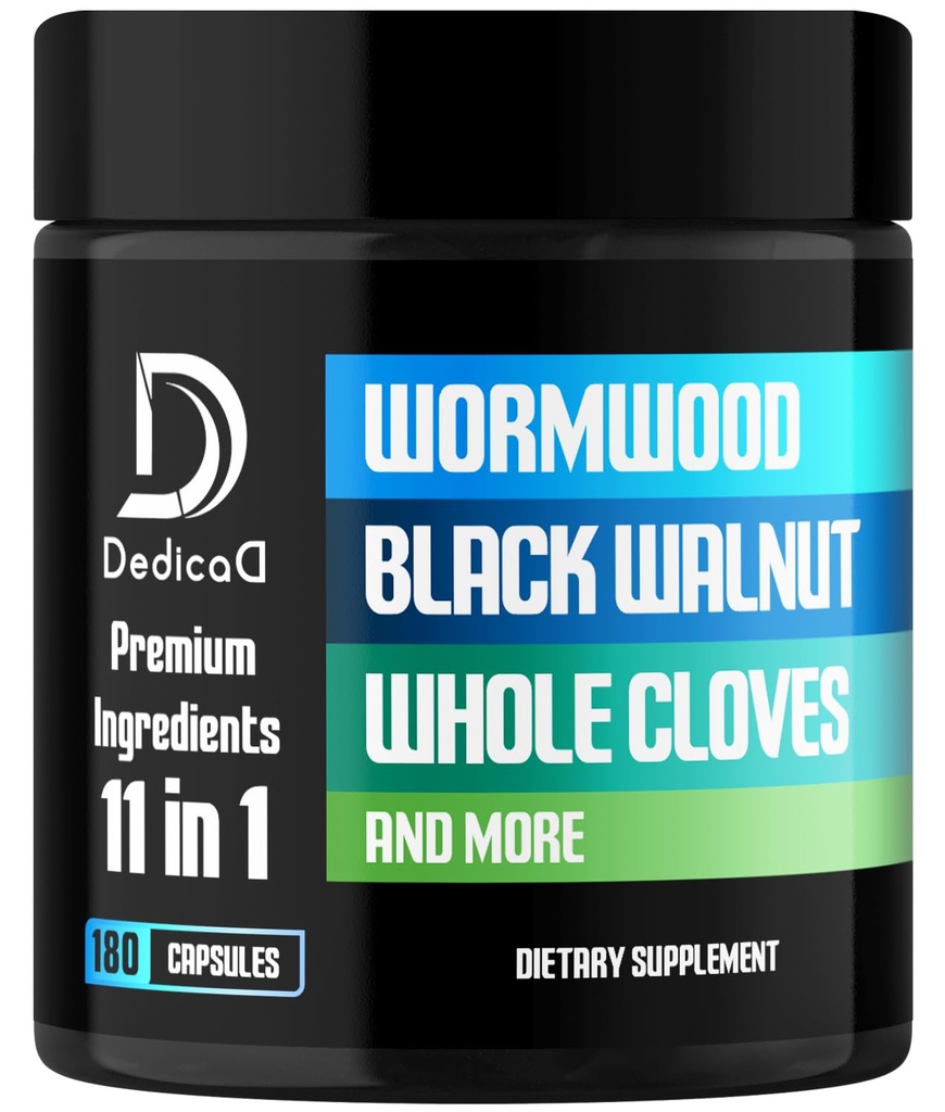 11in1 Wormwood 캡슐 - 180 캡슐은 까만 호두, Cloves, Ginger, Turmeric, Apple, Berberine HCl & More에서 추출했습니다 - 3 달 동안 Immune 체계를 지원합니다