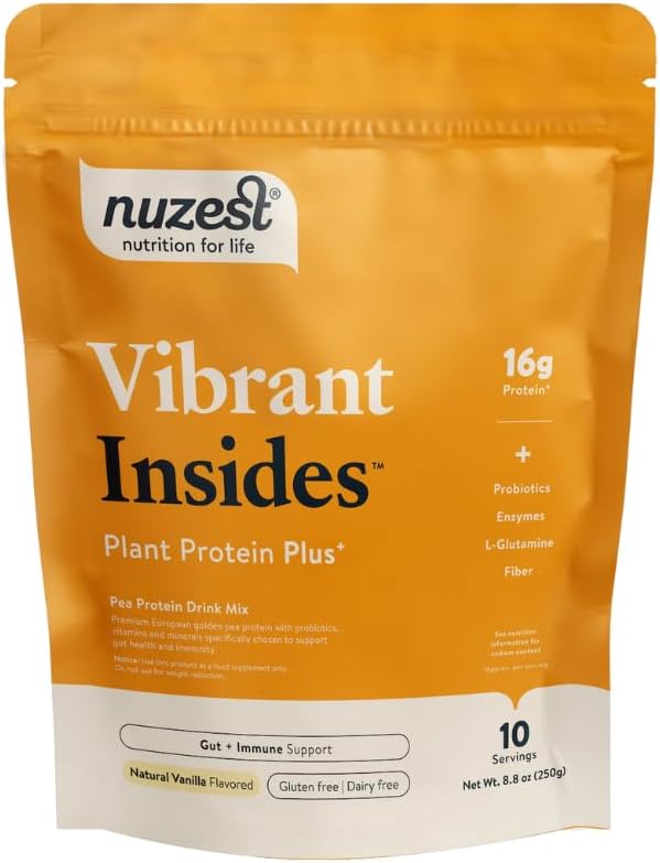 Nuzest Protein Plus | Vibrant Insides | 바닐라 | 구트 건강, 소화 및 면역 지원 | 비타민 및 미네랄 | 8.8oz/250g (10 인분)