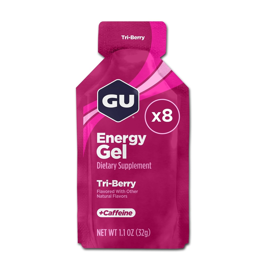 GU 에너지 오리지널 스포츠 영양 에너지 젤, 8-Count, Tri-Berry