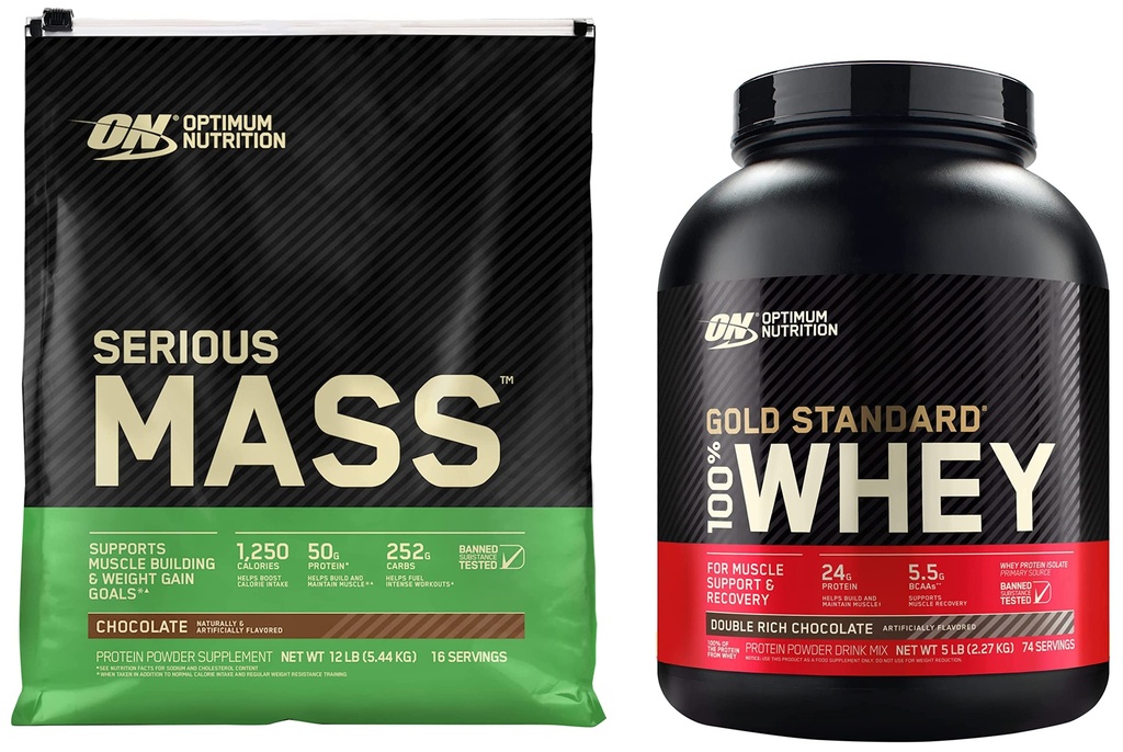 최적 영양 심각한 대량 무게 게인더 단백질 분말 & 금 기준 100%년 Whey 단백질 분말, 두 배 부유한 초콜렛, 5 파운드 (포장 May Vary)