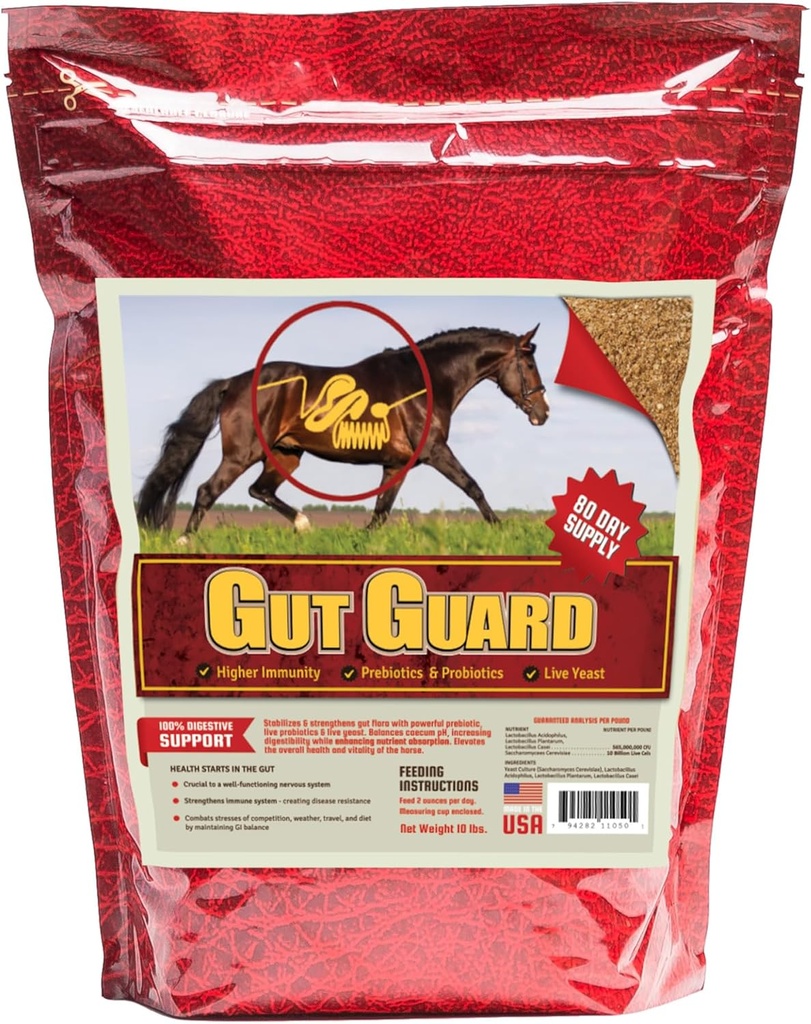 Equine Gut Guard 10 lb, Probiotic 및 Prebiotic 말은 Gut 건강을 위해 보충합니다