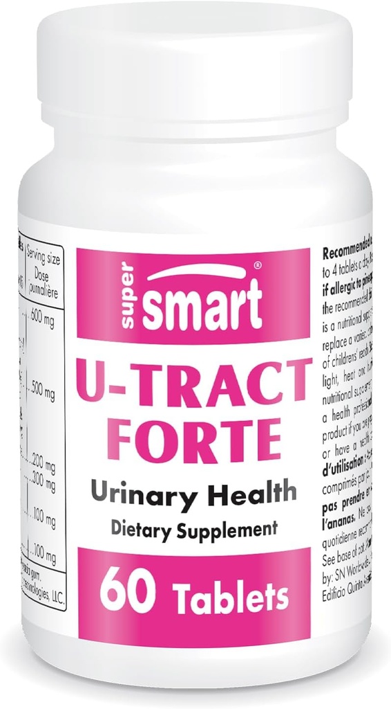 Supersmart U-Tract Forte (Advanced Formula) - D-Mannose, CranMax Cranberry Concentrate, Dandelion Root - 초본 보충 | Non-GMO & 글루텐 무료 - 60 정제