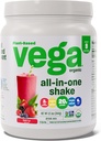Vega Organic All-in-One Vegan Protein Powder, Berry - Superfood Ingredients, 면역 지원을위한 비타민, 여성 및 남성을위한 완두 단백질, 12.1 oz (포장 월병)