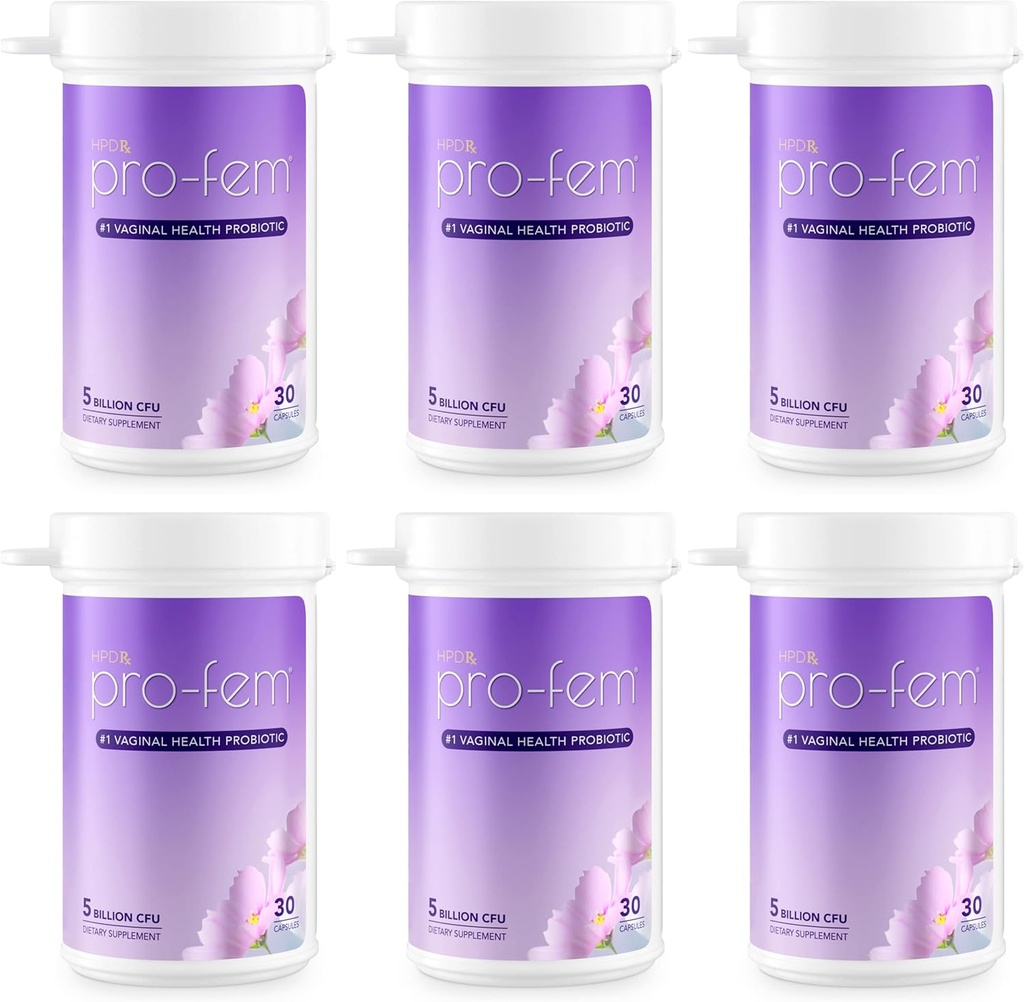HPD Rx Pro-Fem #1 Vaginal Health Probiotic | Vaginal Probiotics | 효모 및 PH 밸런스를 촉진하는 임상 입증 | 페미니인 프로바이오틱스 | 7일 근무 | 30 캡슐 | 6-Pack
